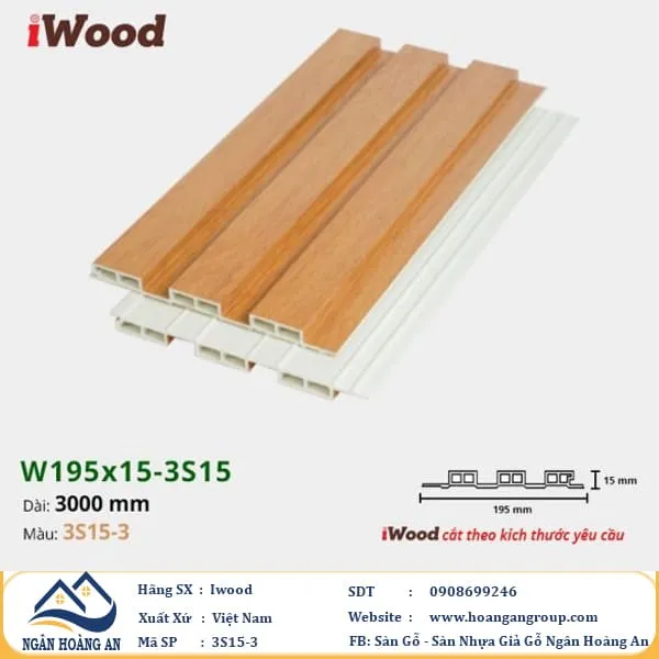  Lam 3 Sóng Nhựa Giả Gỗ Ốp Tường Ốp Trần Iwood 3S15-3